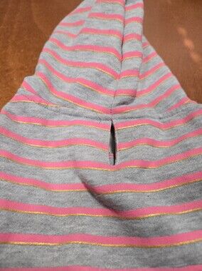 Cute Dogs' Gray Striped Hoodie  with Pink & Gold Accents
